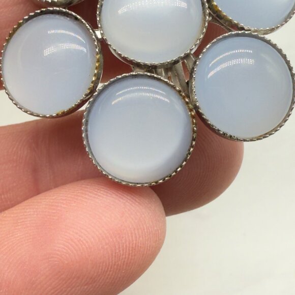 Vintage Moonstone Lucite Moonglow Clip-On Earrings Cluster Silver Tone NOTE - Picture 13 of 13